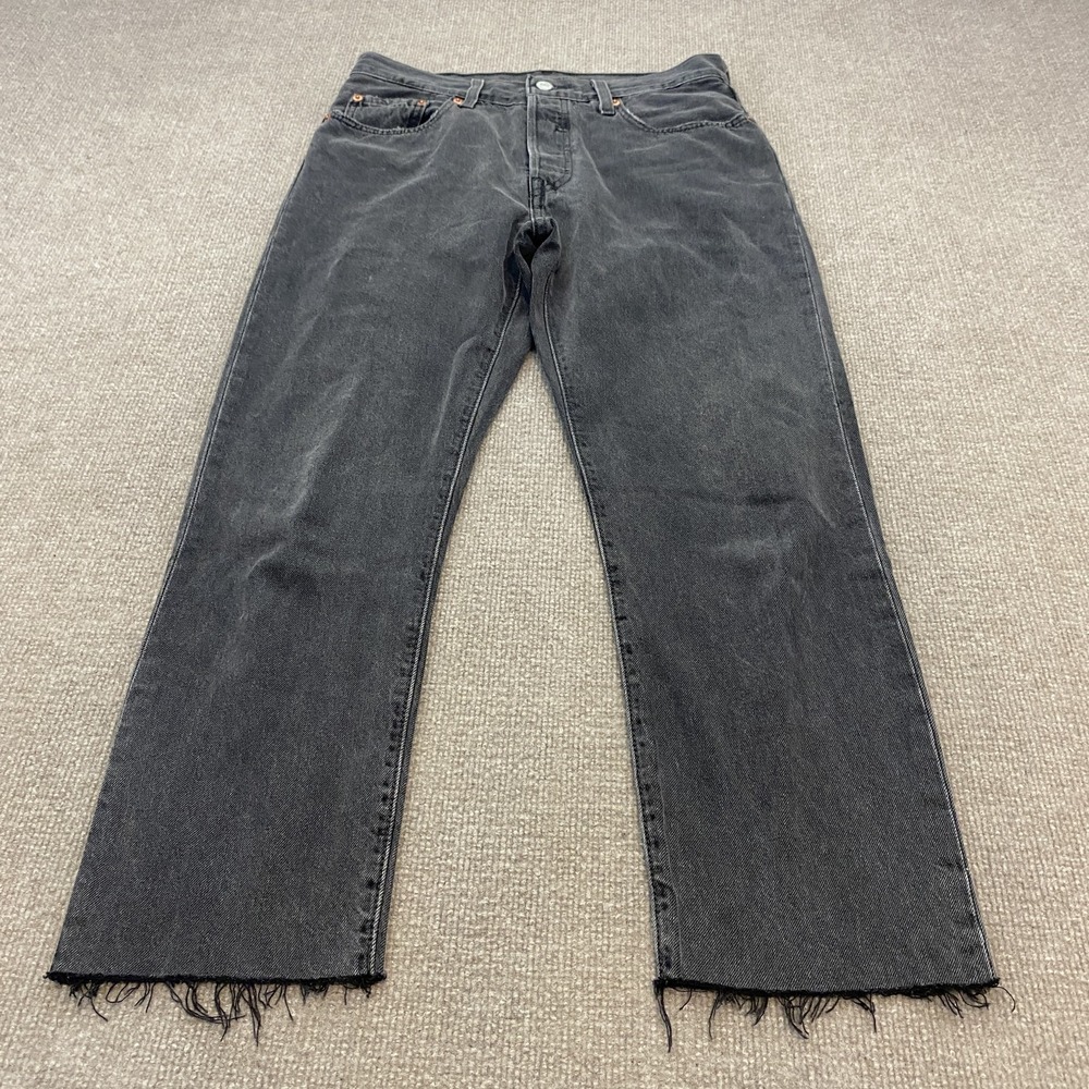 Levis 501 Jeans Womens 28 Gray Charcoal Wash Straight Distressed Denim Pants - Picture 2 of 12